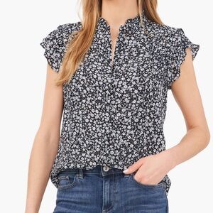 CeCe Pintuck Ruffle Sleeve Blouse